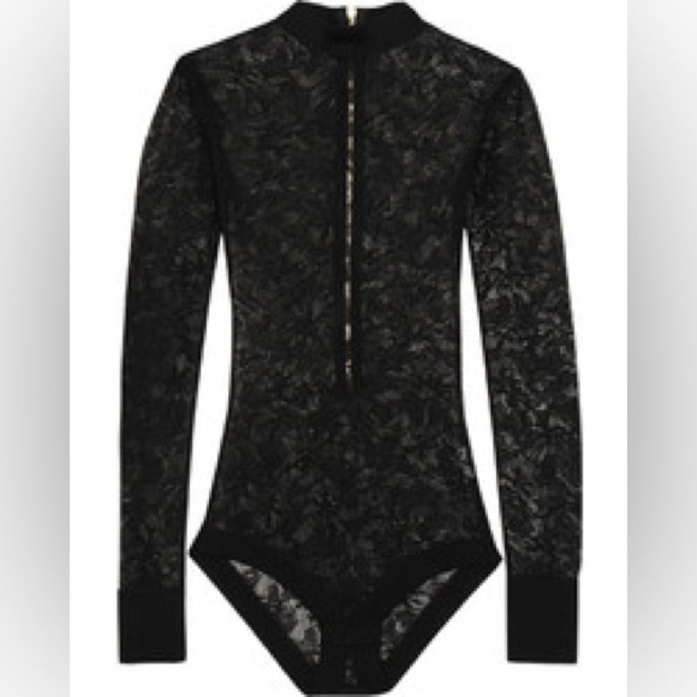Balmain Stretch Lace Turtleneck Bodysuit